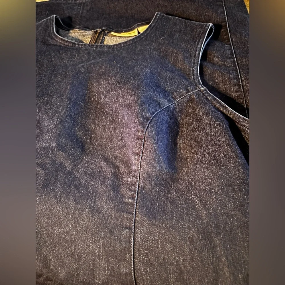 Vintage 90s Stretch Dark Blue Denim Sleeveless Midi Dress | Size 18 - Picture 7 of 7